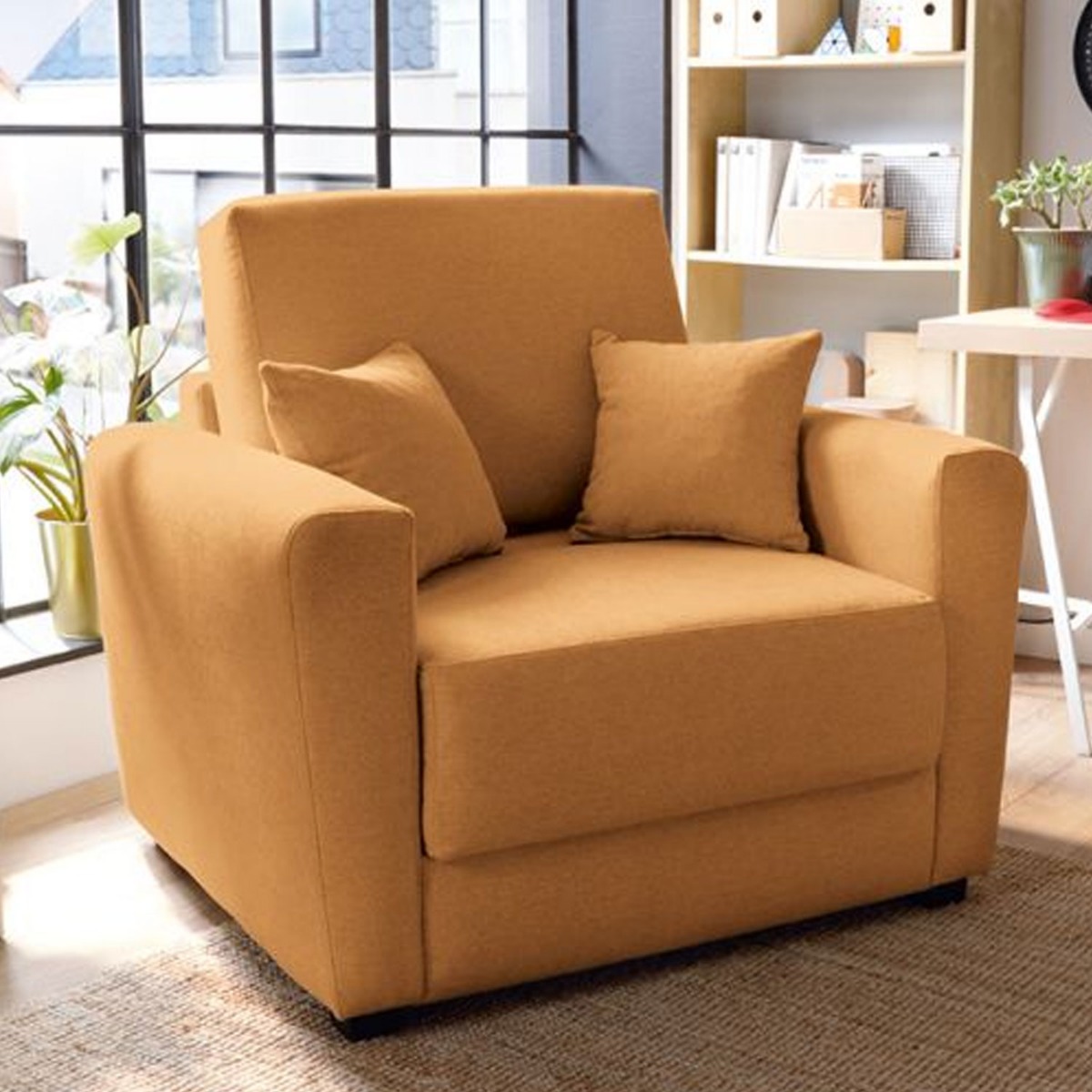 AALEXANDER Linen Fabric Single Sofa Bed - Saffron