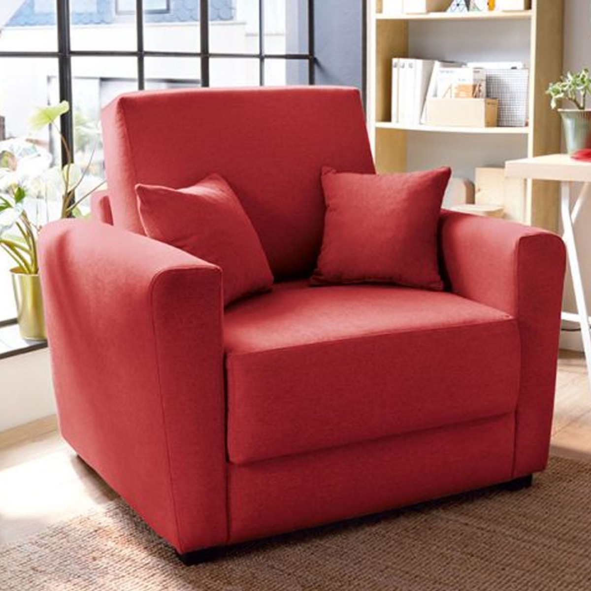 ALEXANDER Linen Fabric Single Sofa Bed - Red