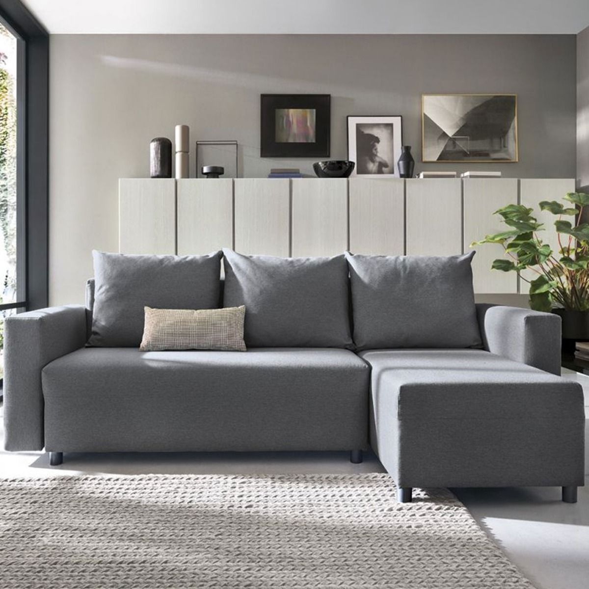 MILTON Fabric 4 Seater L Shaped - Right Hand Facing Corner Sofa - Dark Grey