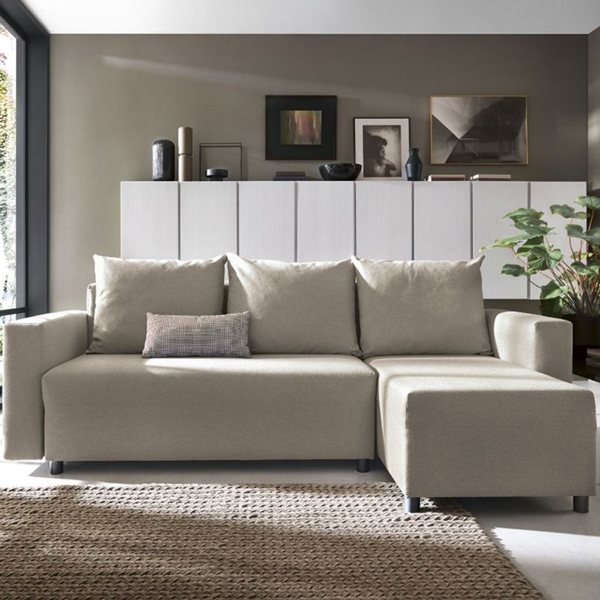MILTON Fabric 4 Seater L Shaped - Right Hand Facing Corner Sofa - Sand