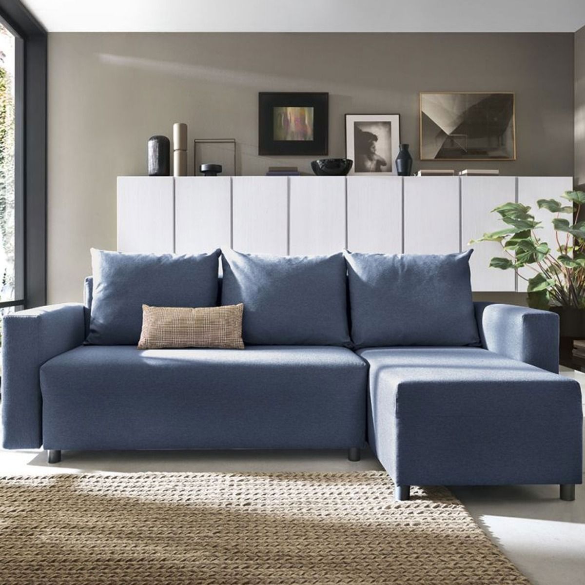 MILTON Fabric 4 Seater L Shaped - Right Hand Facing Corner Sofa - Dark Blue