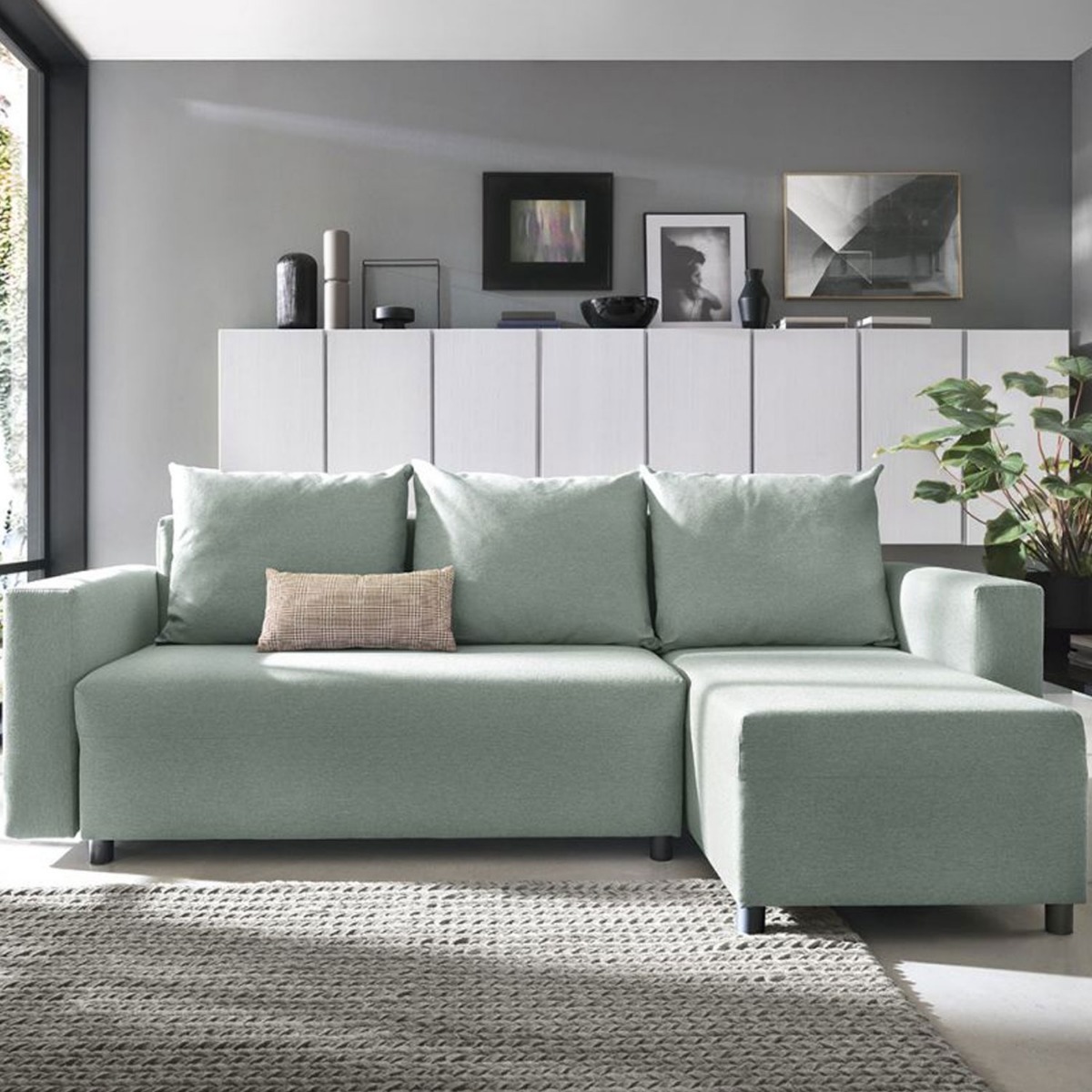 MILTON Fabric 4 Seater L Shaped - Right Hand Facing Corner Sofa - Pistachio Green