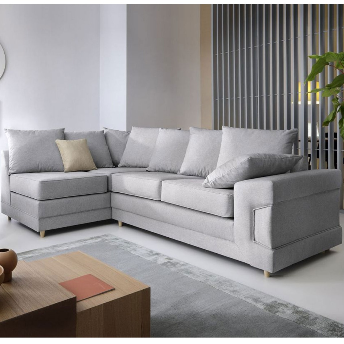 ROMEO Fabric 4 Seater L Shaped - Left Hand Facing Corner Sofa - Light Grey