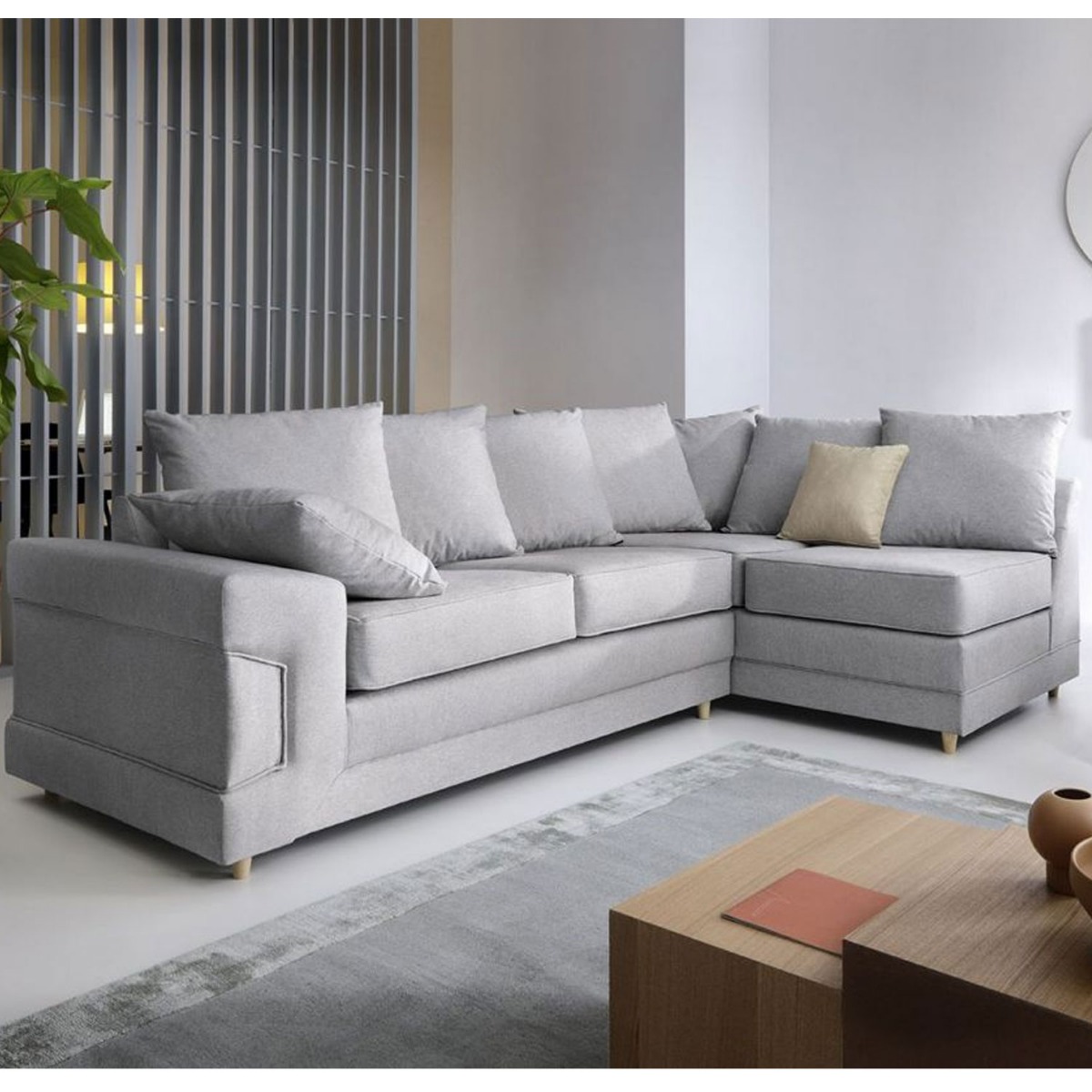 ROMEO Fabric 4 Seater L Shaped - Right Hand Facing Corner Sofa - Light Grey