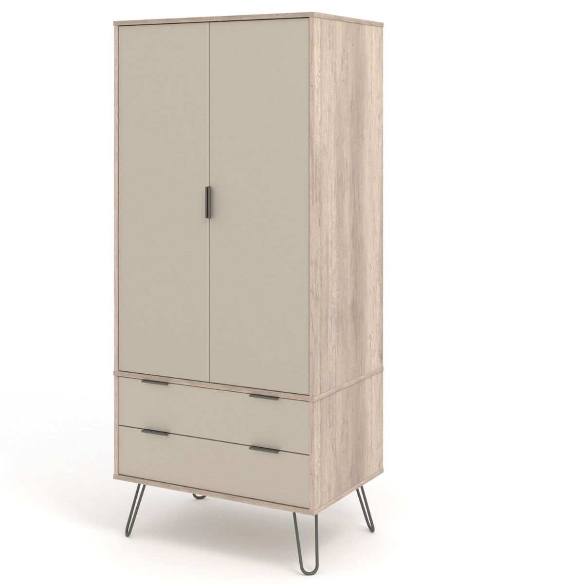 DELTUM 2 Door Wardrobe with 2 Drawers Light Oak with Beige - 76.5cm