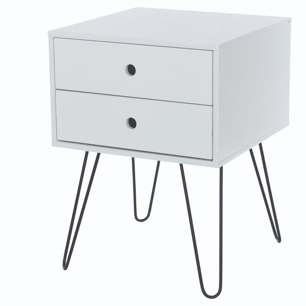 Bedside Table - TELFORD 2 Drawer Nightstand White 40cm