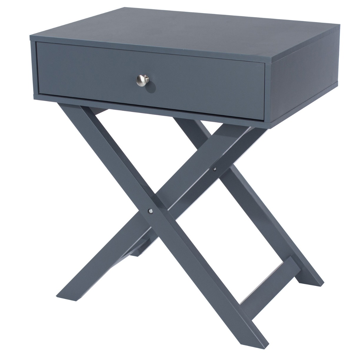 Bedside Table - ALVA 1 Drawer Nightstand Midnight Blue Grey 55cm