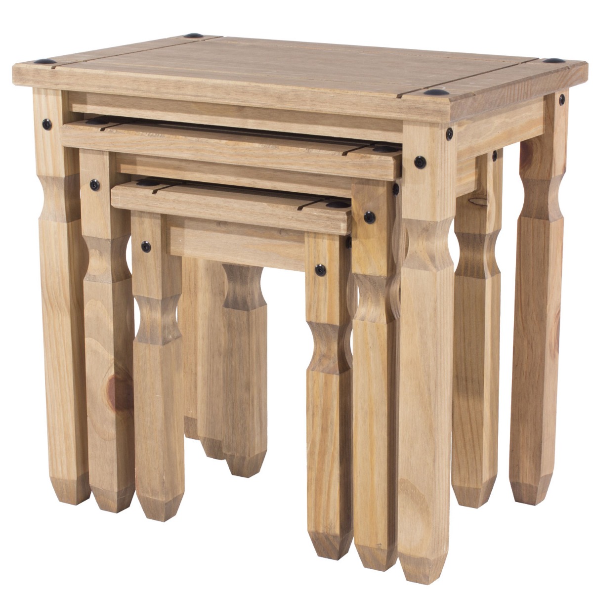 Corona 3PC Waxed Pine Nest of Tables - Pine