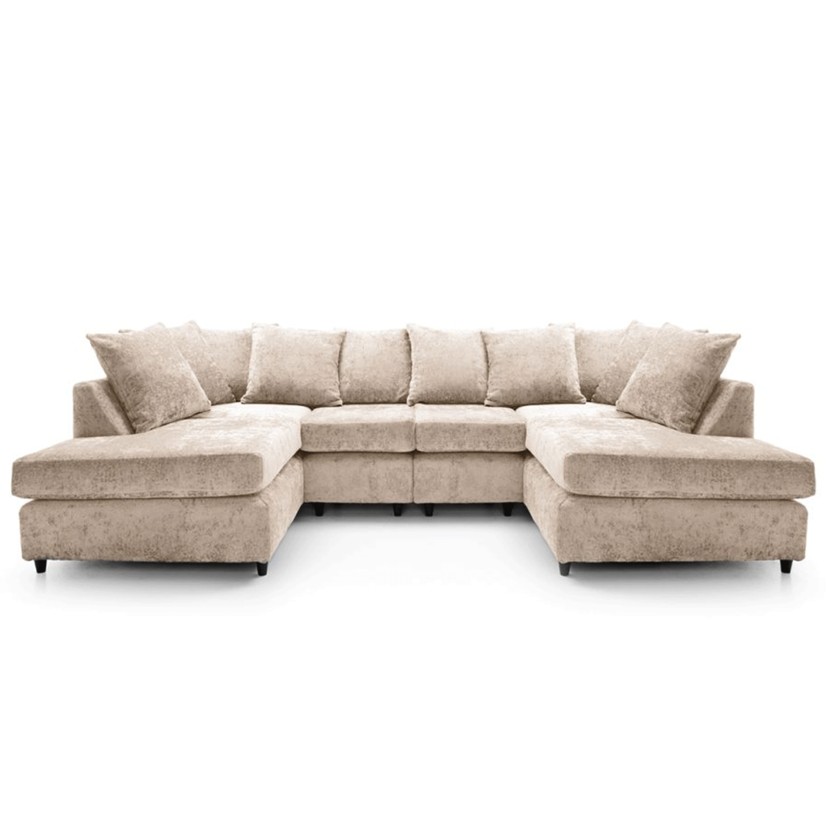 GILLIVER Crushed Chenille Fabric 6 Seater U-Shaped Scatterback Sofa - Cream