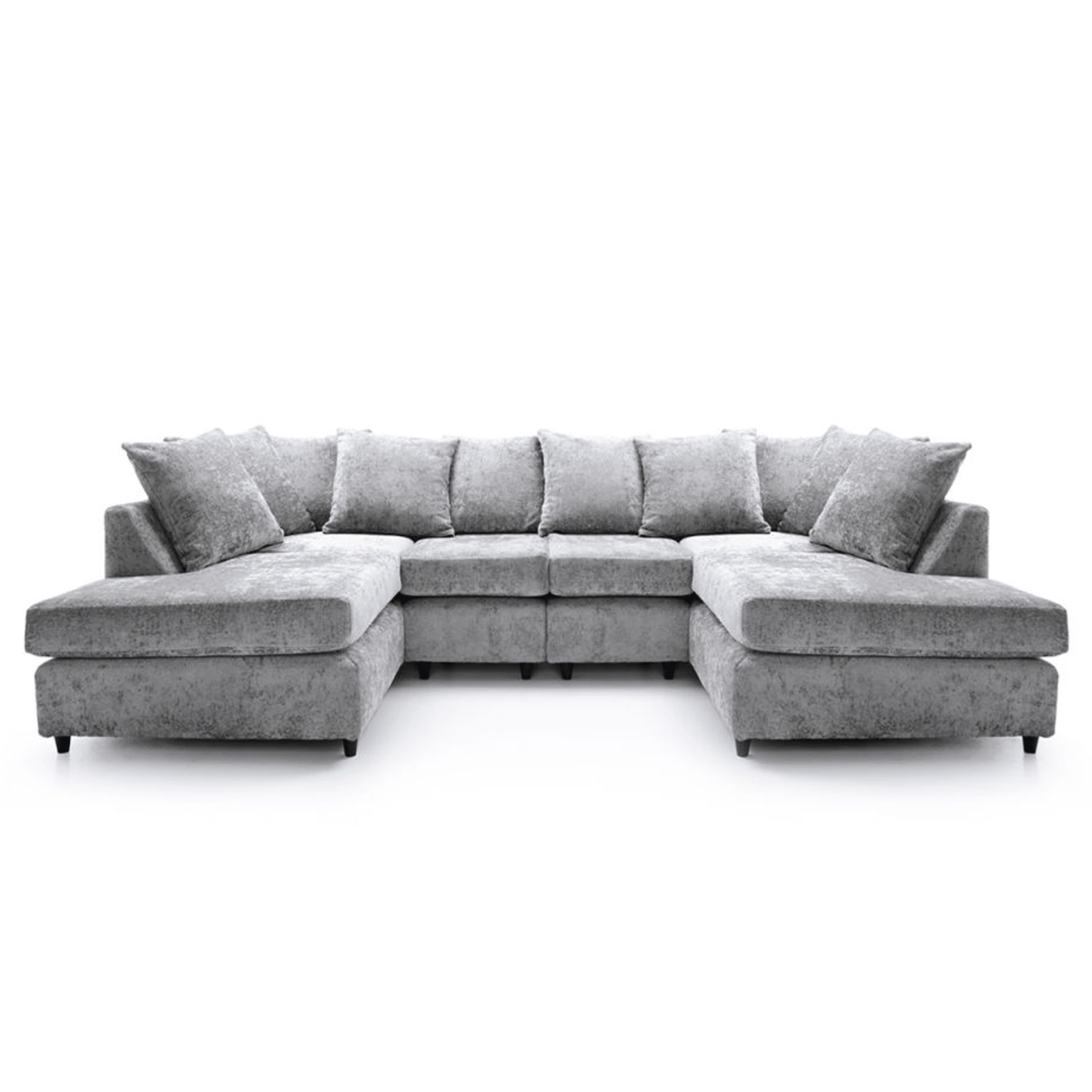 GILLIVER Crushed Chenille Fabric 6 Seater U-Shaped Scatterback Sofa - Light Grey