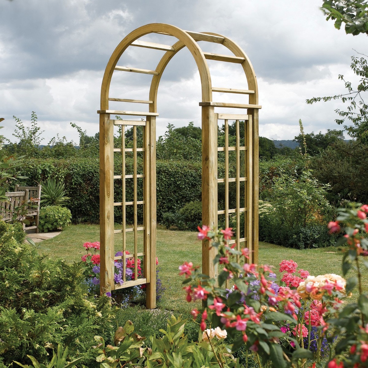 Round Top Arch Trellis Sides - Natural Timber Finish