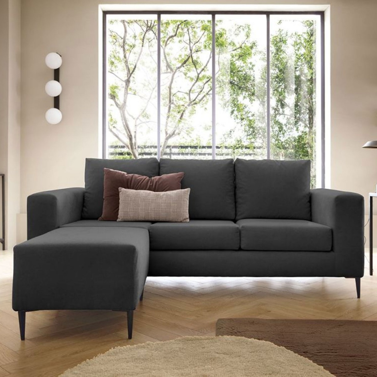 ROCKY Fabric 4 Seater L Shaped - Reversible Corner Sofa - Black