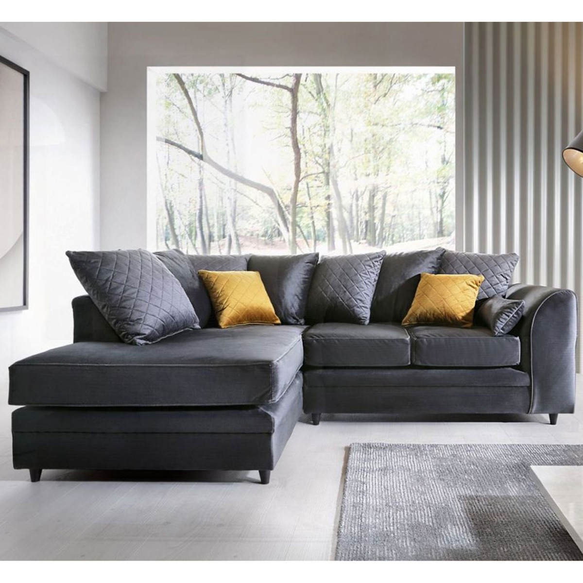 BETHAN Velvet Corner Sofa - Left Arm Dark Grey