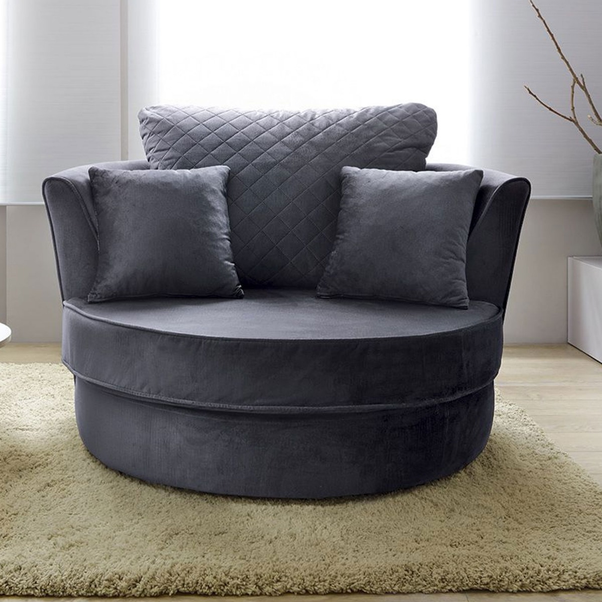 BETHAN Velvet Swivel Chair - Dark Grey