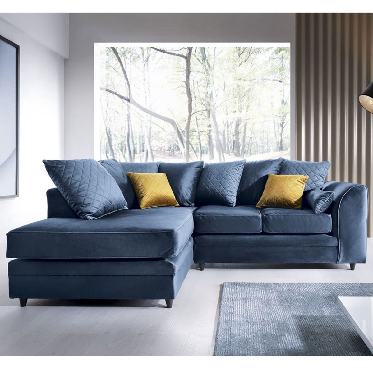 BETHAN Velvet Corner Sofa - Left Arm Dark Blue