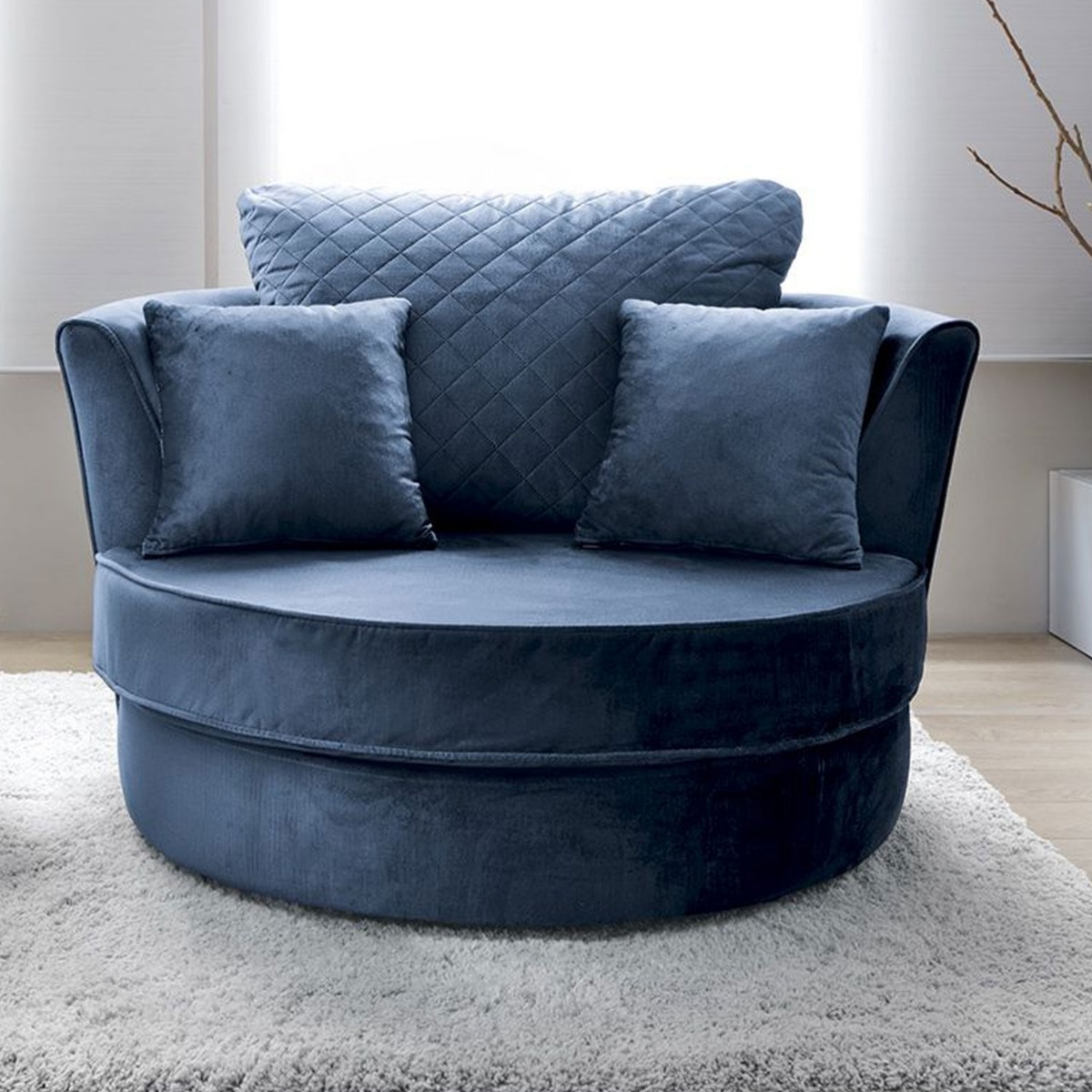 BETHAN Velvet Swivel Chair - Dark Blue