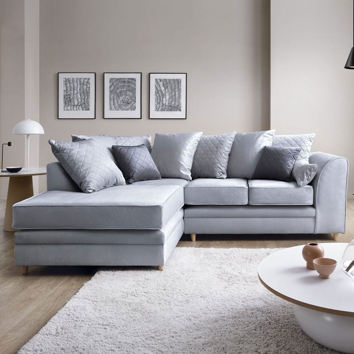 BETHAN Velvet Corner Sofa - Left Arm Silver Blue