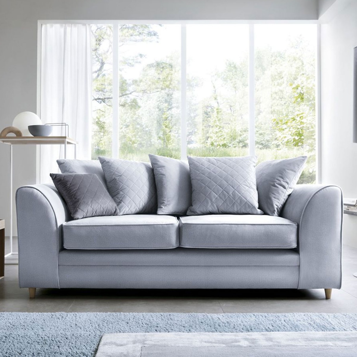 BETHAN Velvet 3 Seater Sofa - Silver Blue