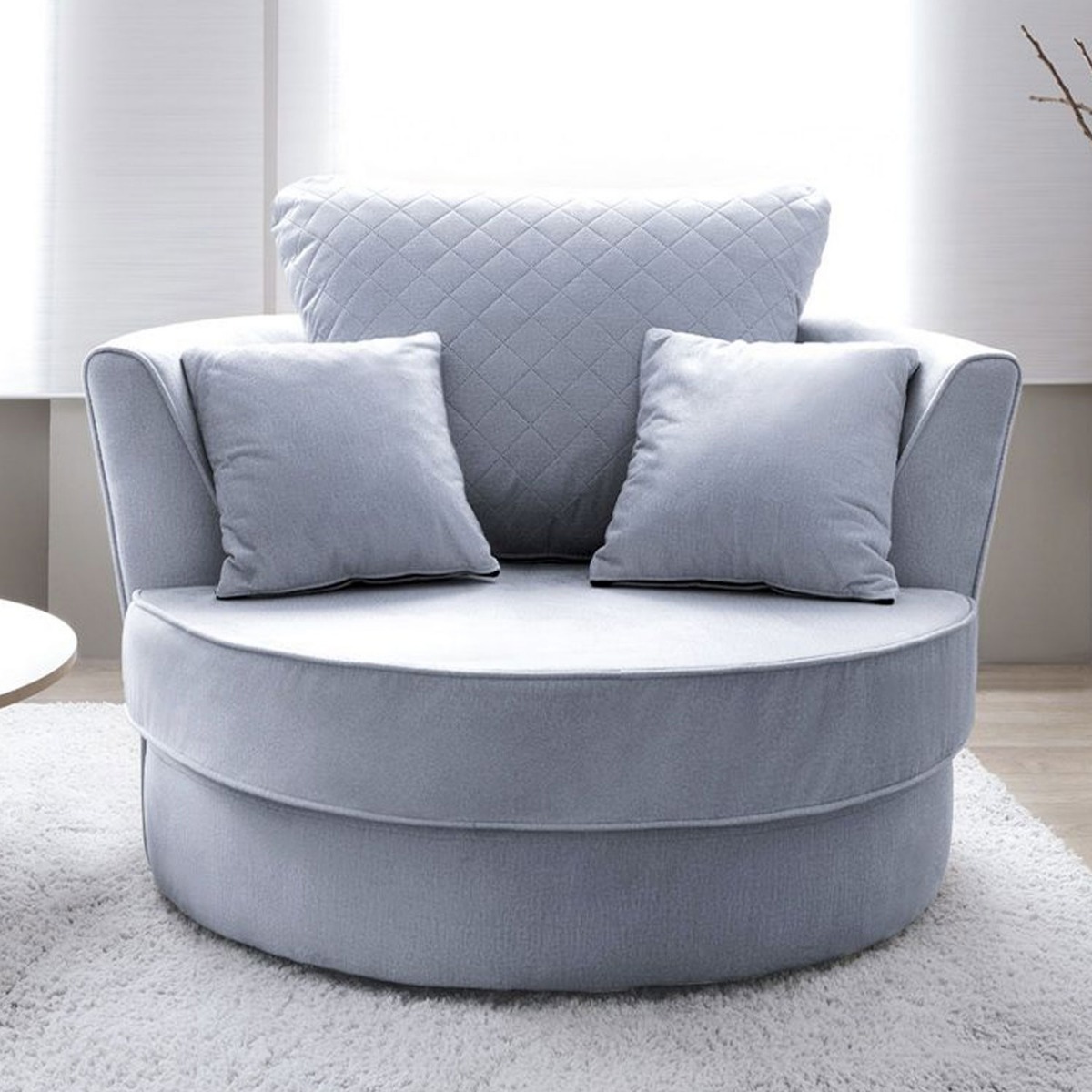 BETHAN Velvet Swivel Chair - Silver Blue