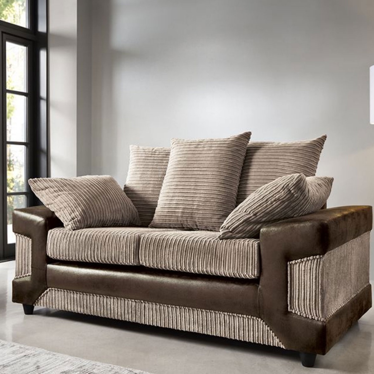 ERITREA Jumbo Cord 2 Seater Scatterback Sofa - Brown and Beige