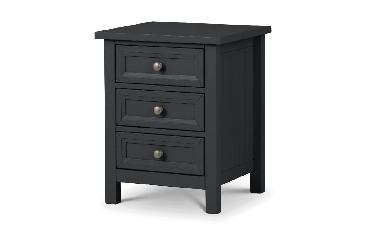 Bedside Table - MAINE 3 Drawer Nightstand Anthracite Lacquer 48cm