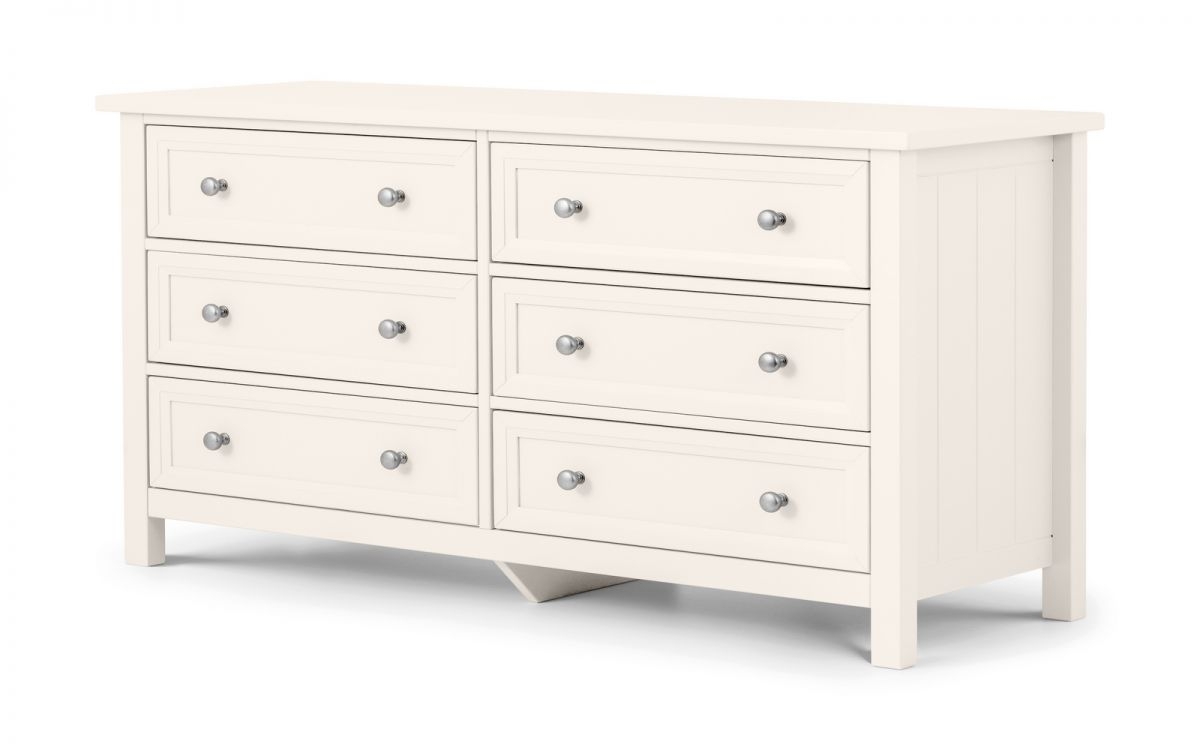 MALTON White Chest of Drawers - Large-sized, 6 Drawers, Double