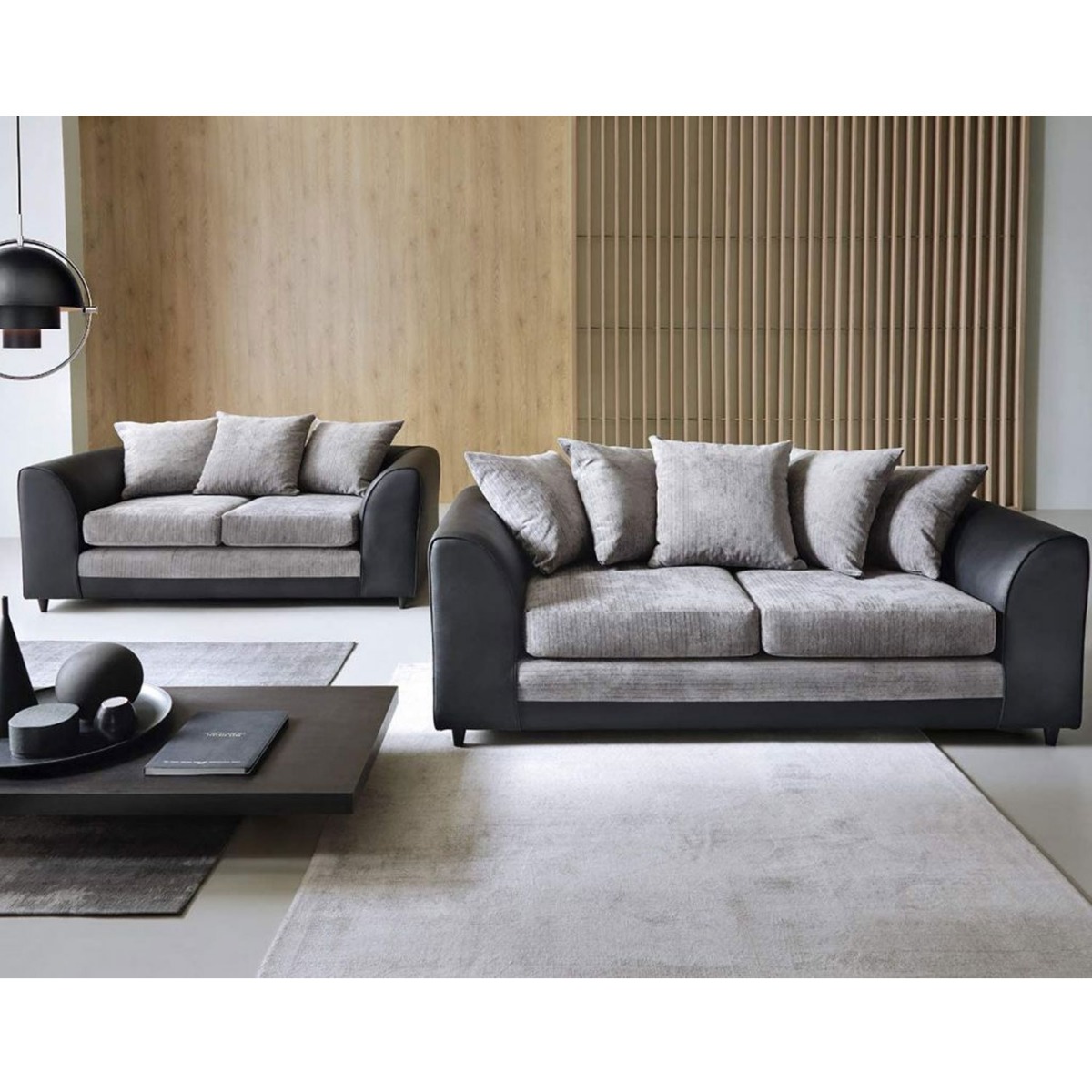 LINACRE Fabric 3 and 2 Seater Scatterback Sofa Set - Black and Charcoal