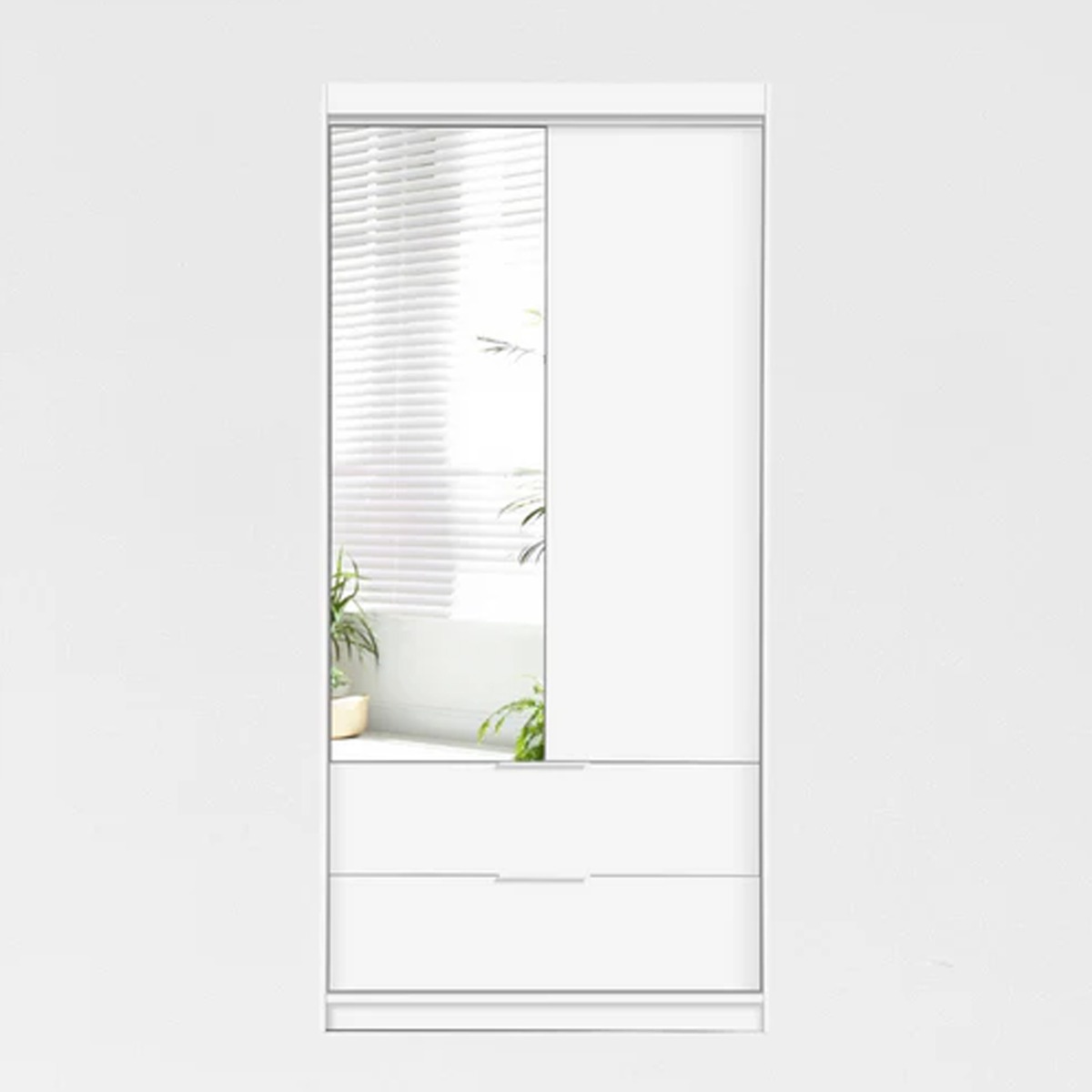 MAJO 2 Door Mirrored Wardrobe with 2 Drawers White - 103cm