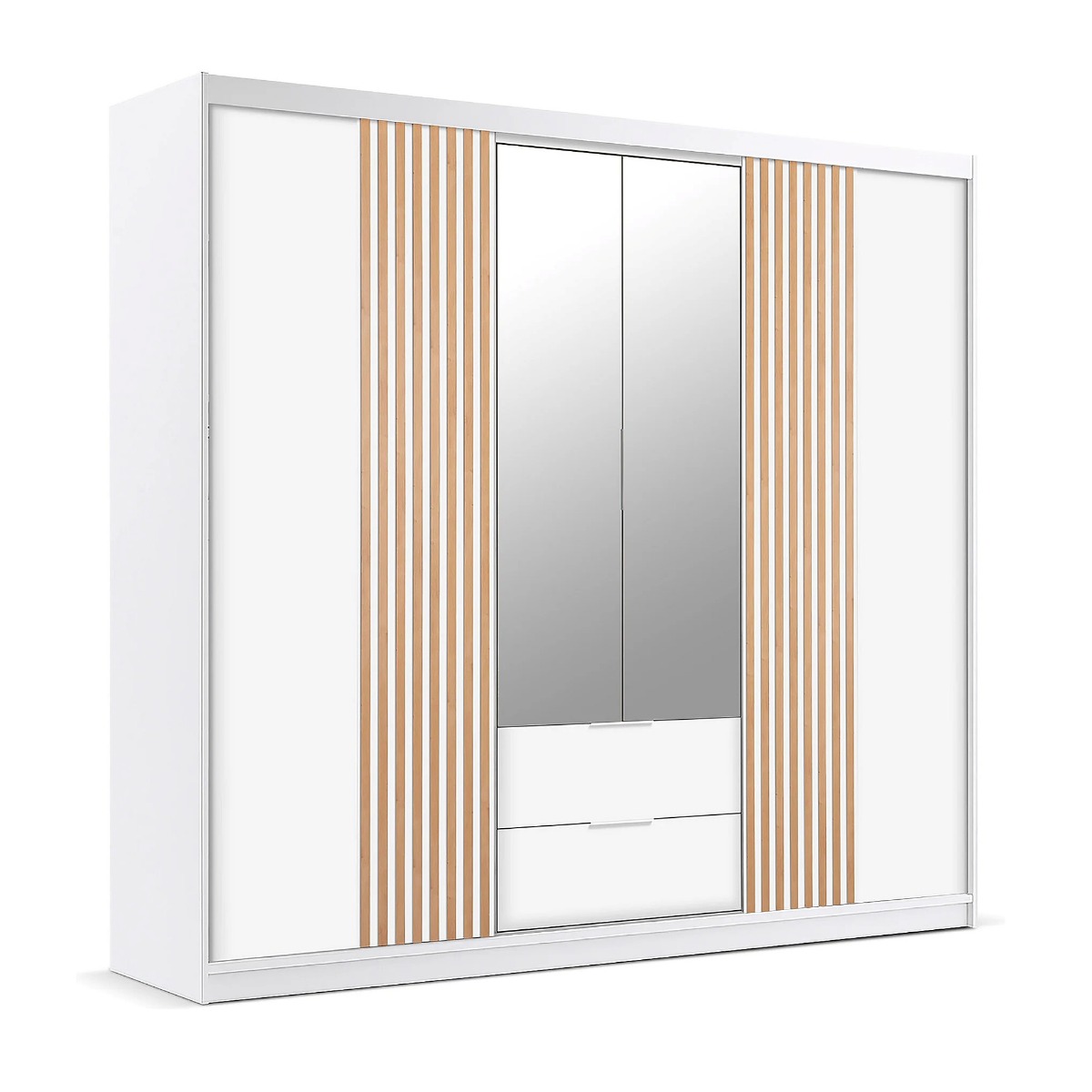 MAJO 4 Door Mirrored Wardrobe with 2 Drawers White - 250cm