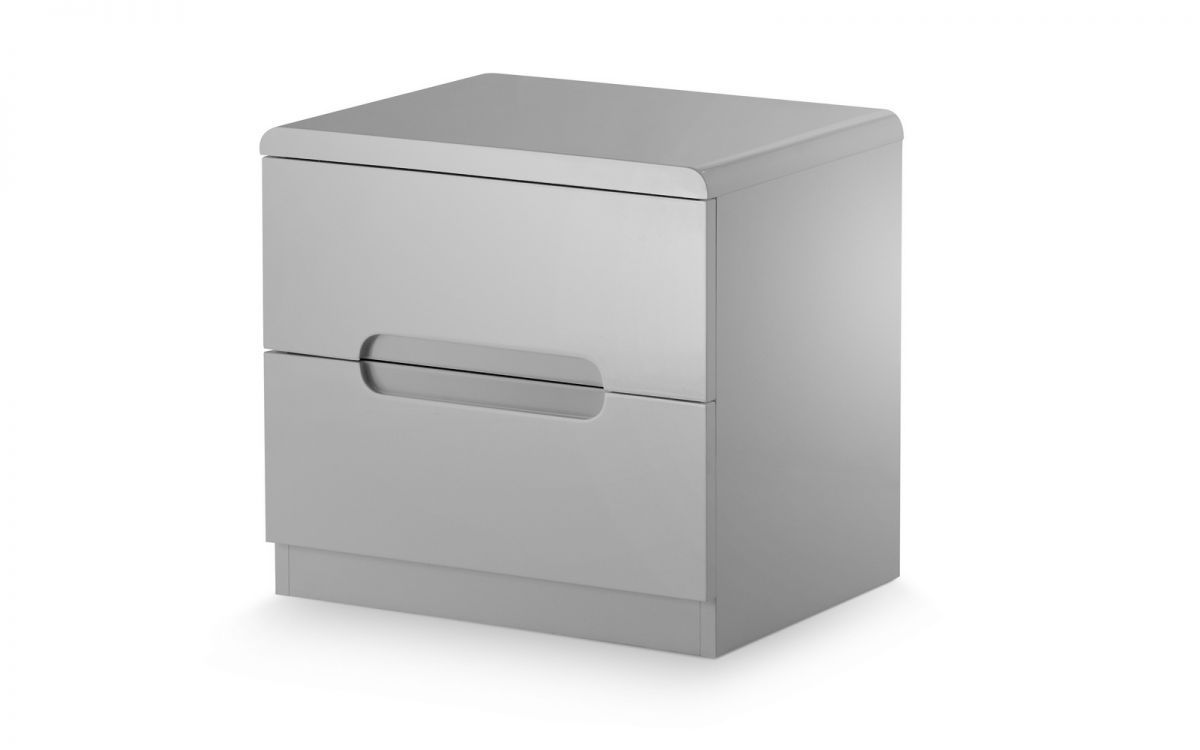 Bedside Table - MANHATTAN 2 Drawer Nightstand Grey High Gloss 45cm