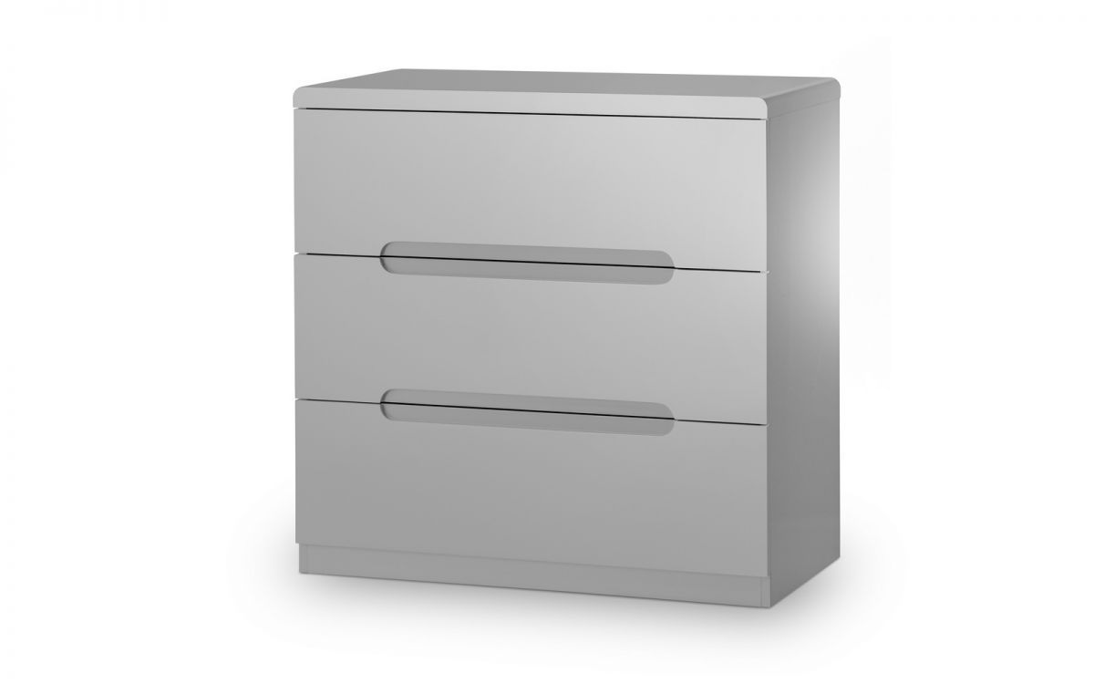 Bedside Table - MANHATTAN 3 Drawer Nightstand Grey High Gloss 80cm