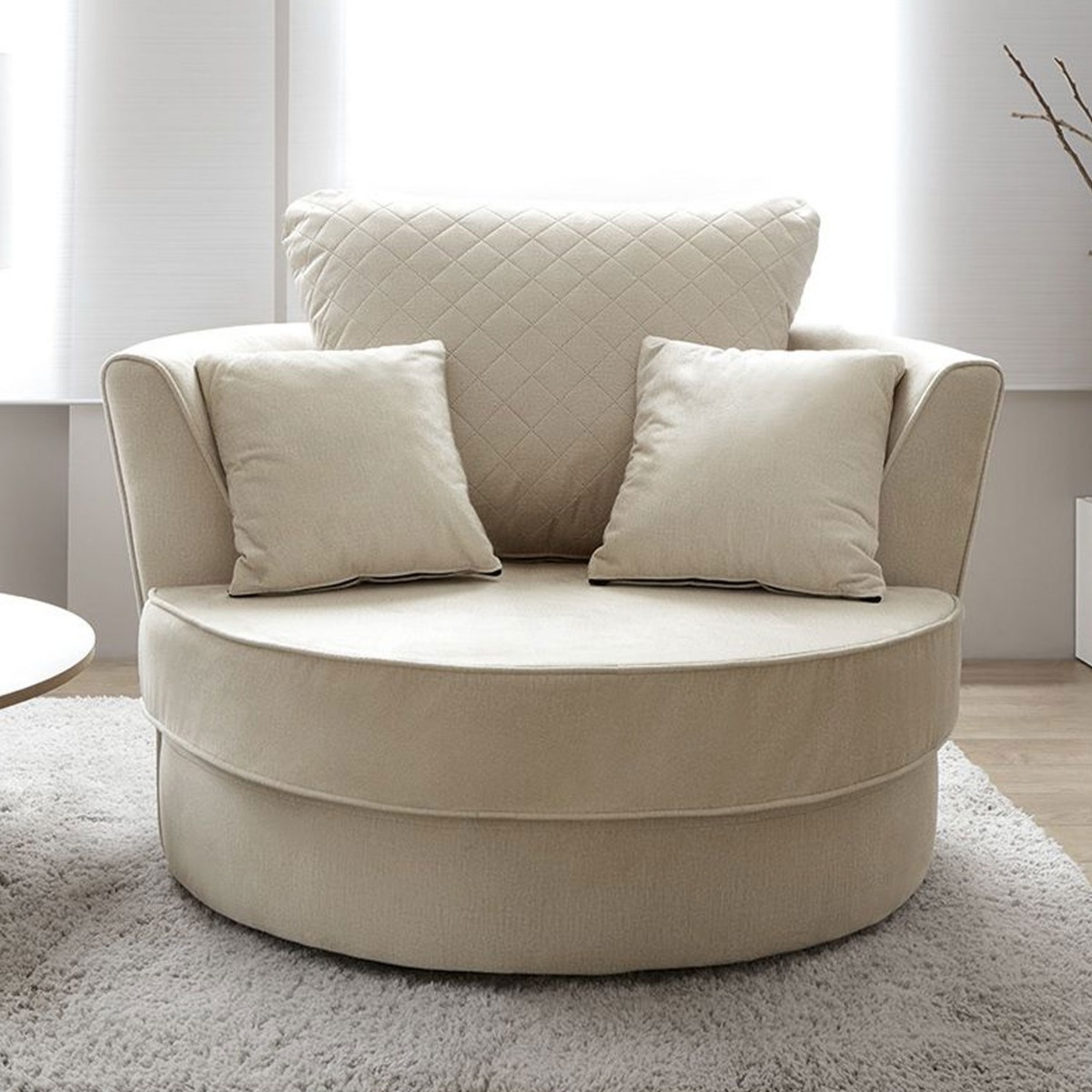 BETHAN Velvet Swivel Chair - Cream