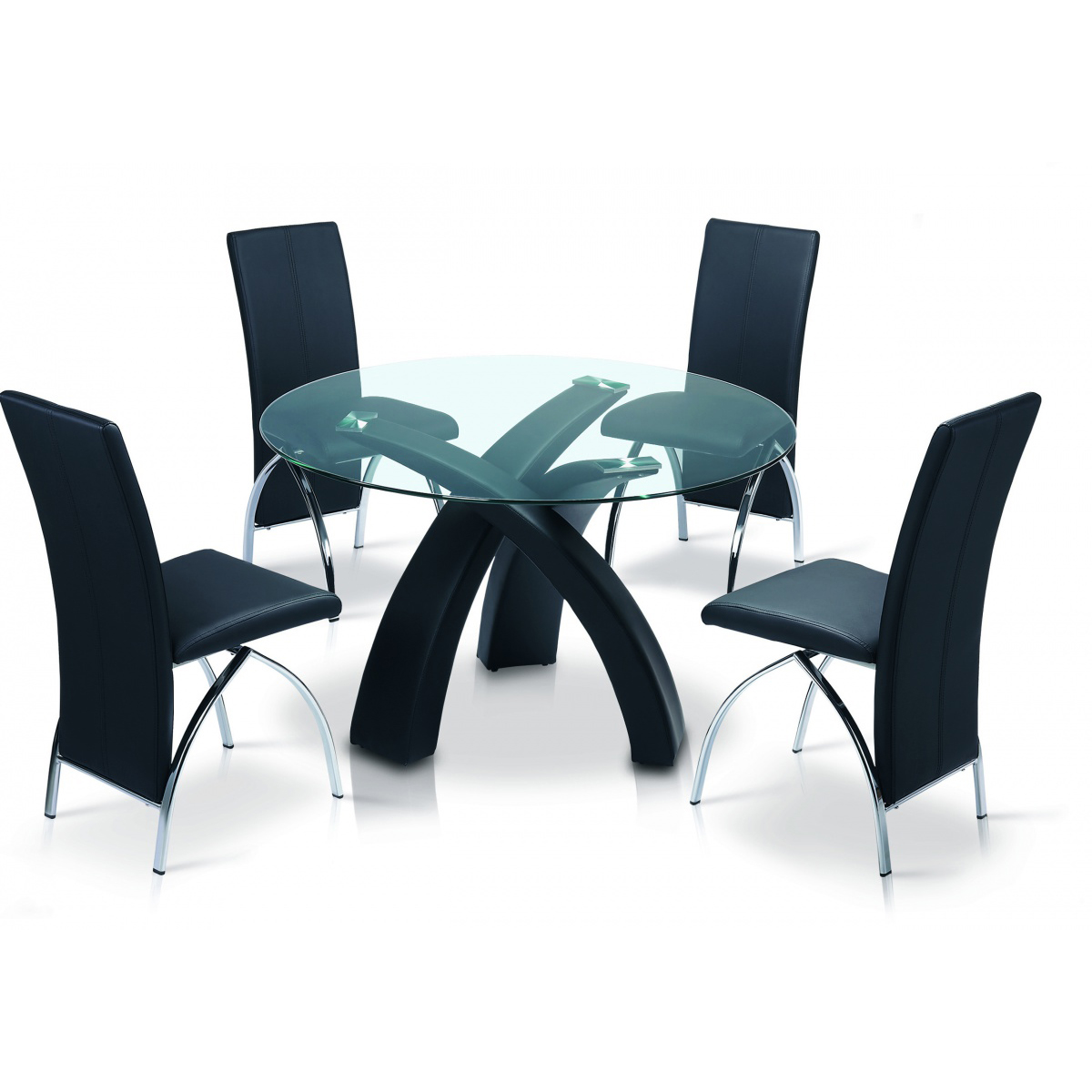 Petaluma Circular Black PU Frame Dining Table Modern Clear Style