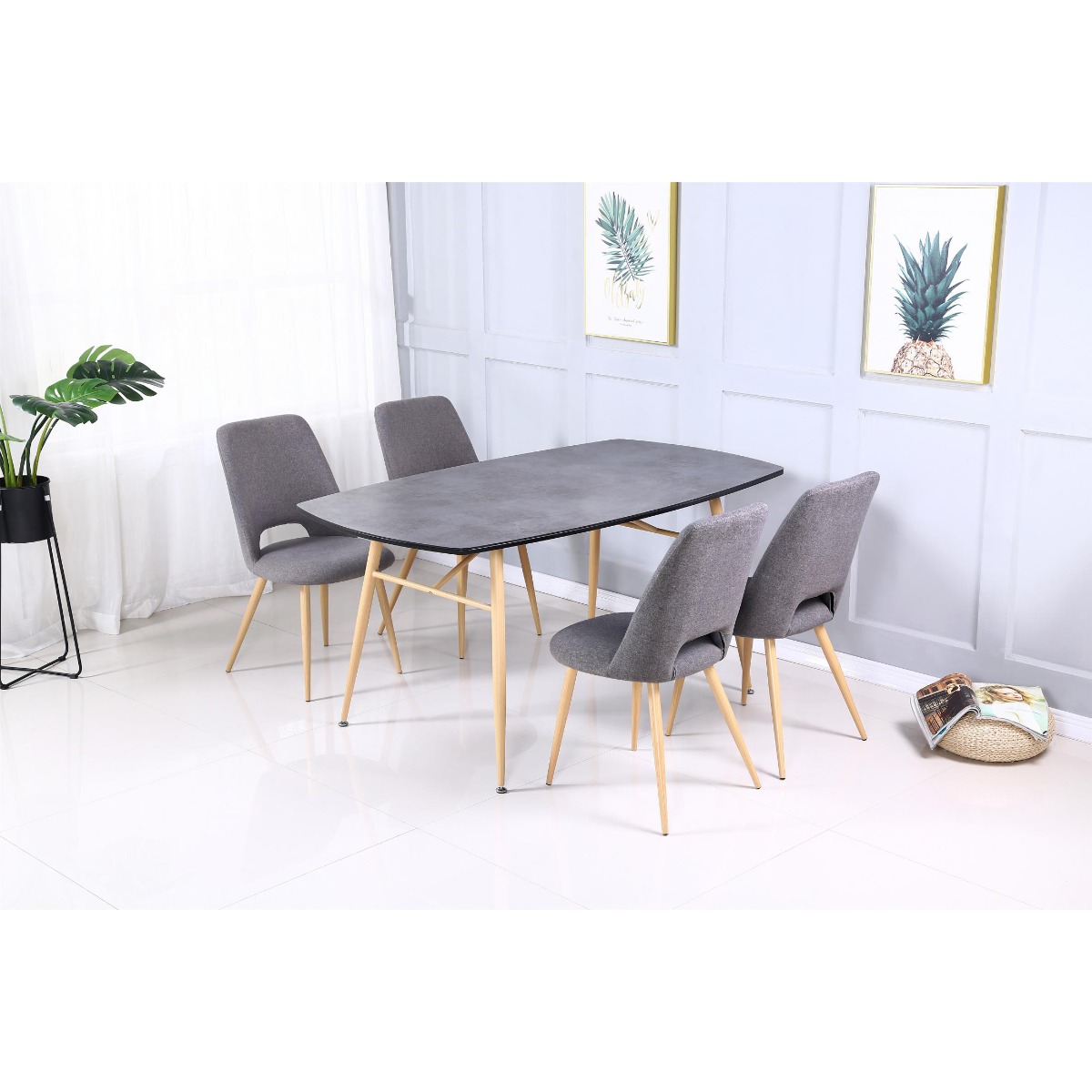 Redlands Set of 2 Fabric Dining Chairs Elegant Grey with Beech Metal Legs