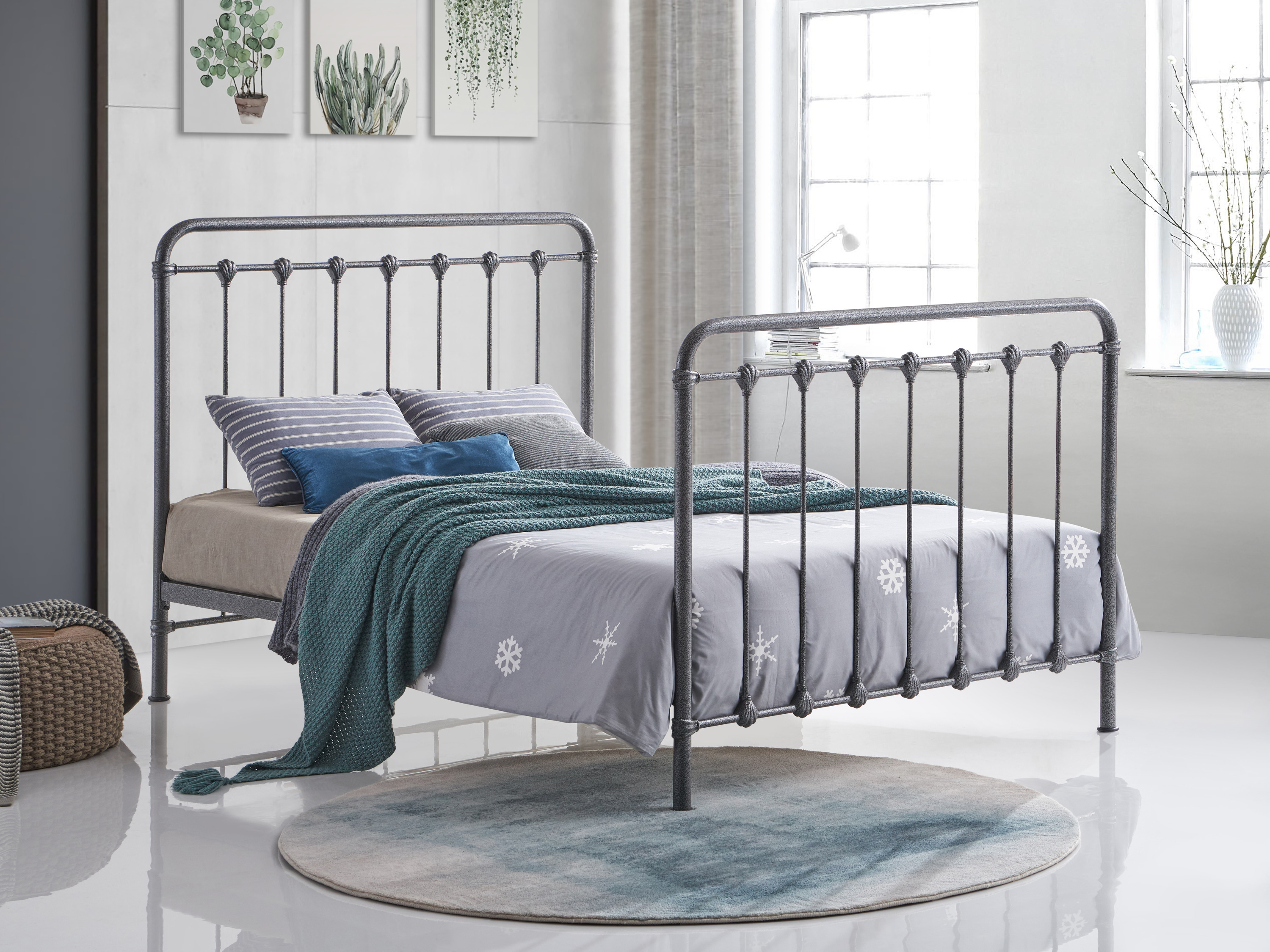 Kingsize Bed - HAVORA 5ft Metal Bed Speckled Black And Silver