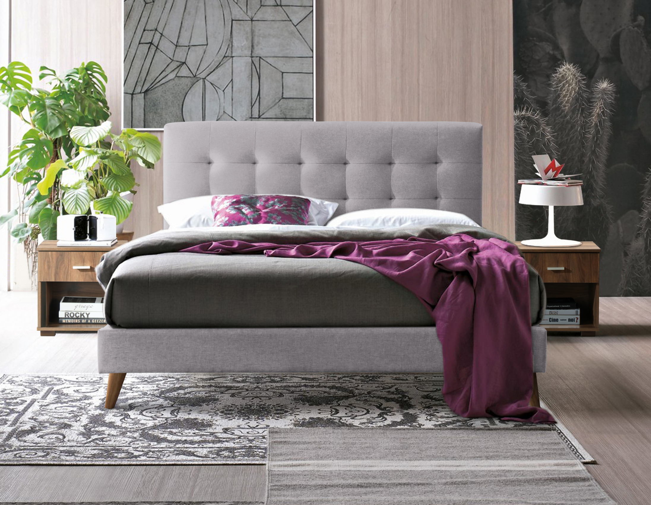 Double Bed - NOVADO 4ft6 Fabric Bed Light Grey