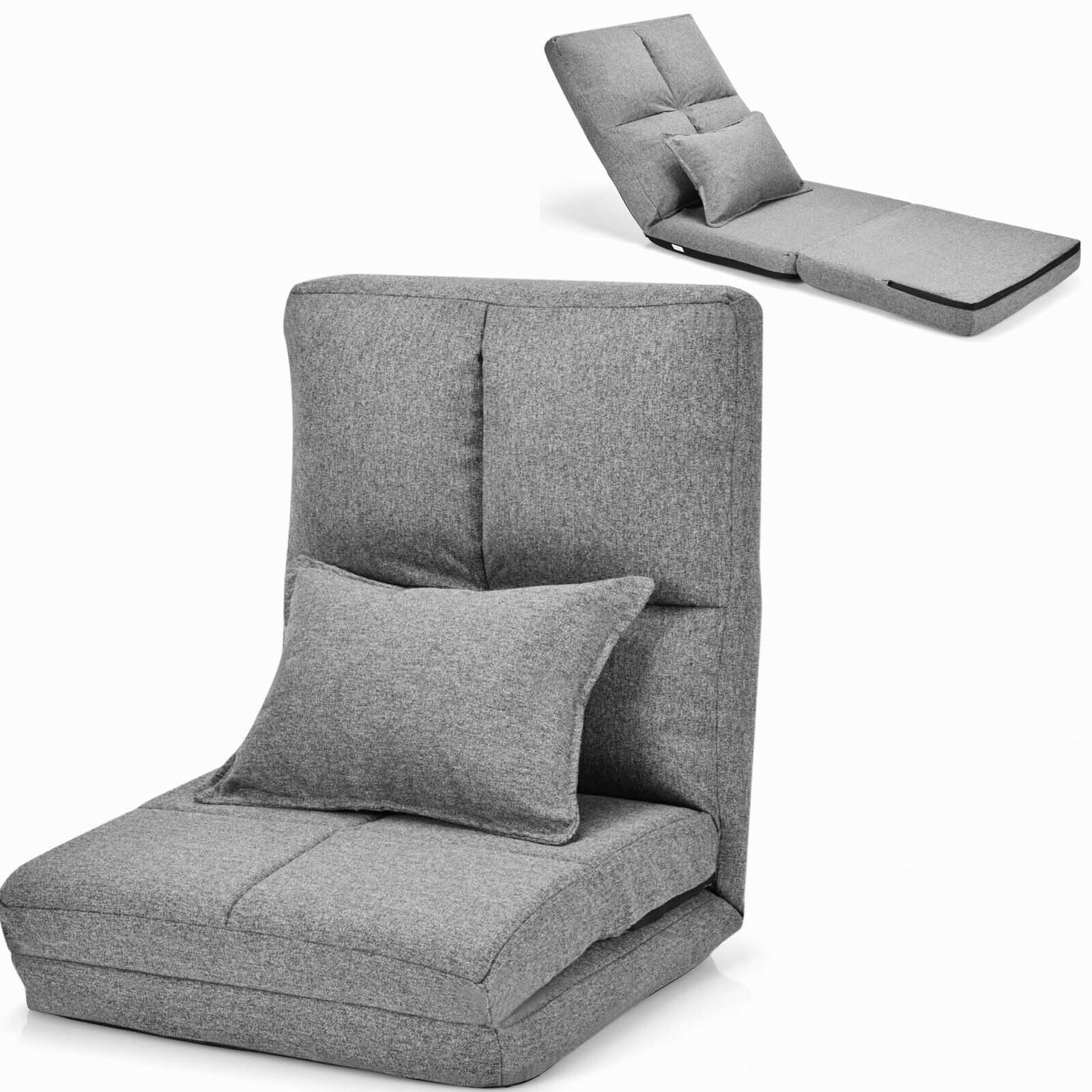 Floor Sofa Bed - Folding Lazy Floor Sofa Bed with Pillow-Grey