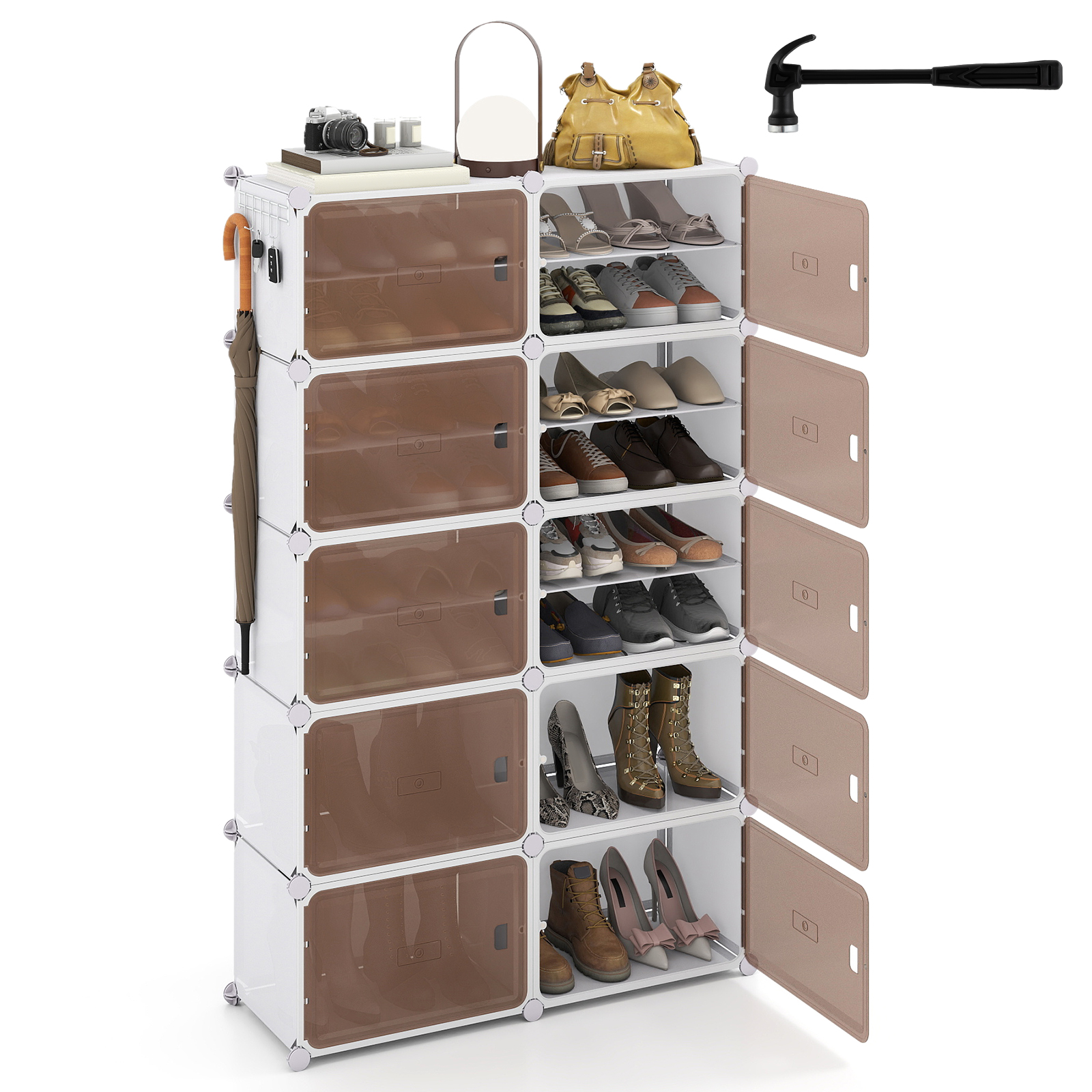 LVARO 10-Tier Shoe Cabinet Storage Organizer with Removable Shelves - White