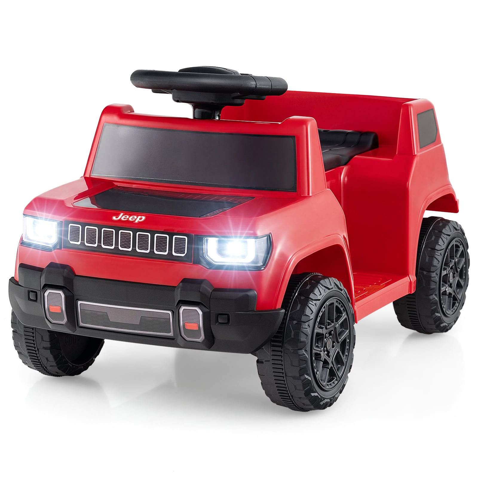 NOREN 12V Kids Ride-On Jeep Car with LED Lights for 18-96 Months-Red