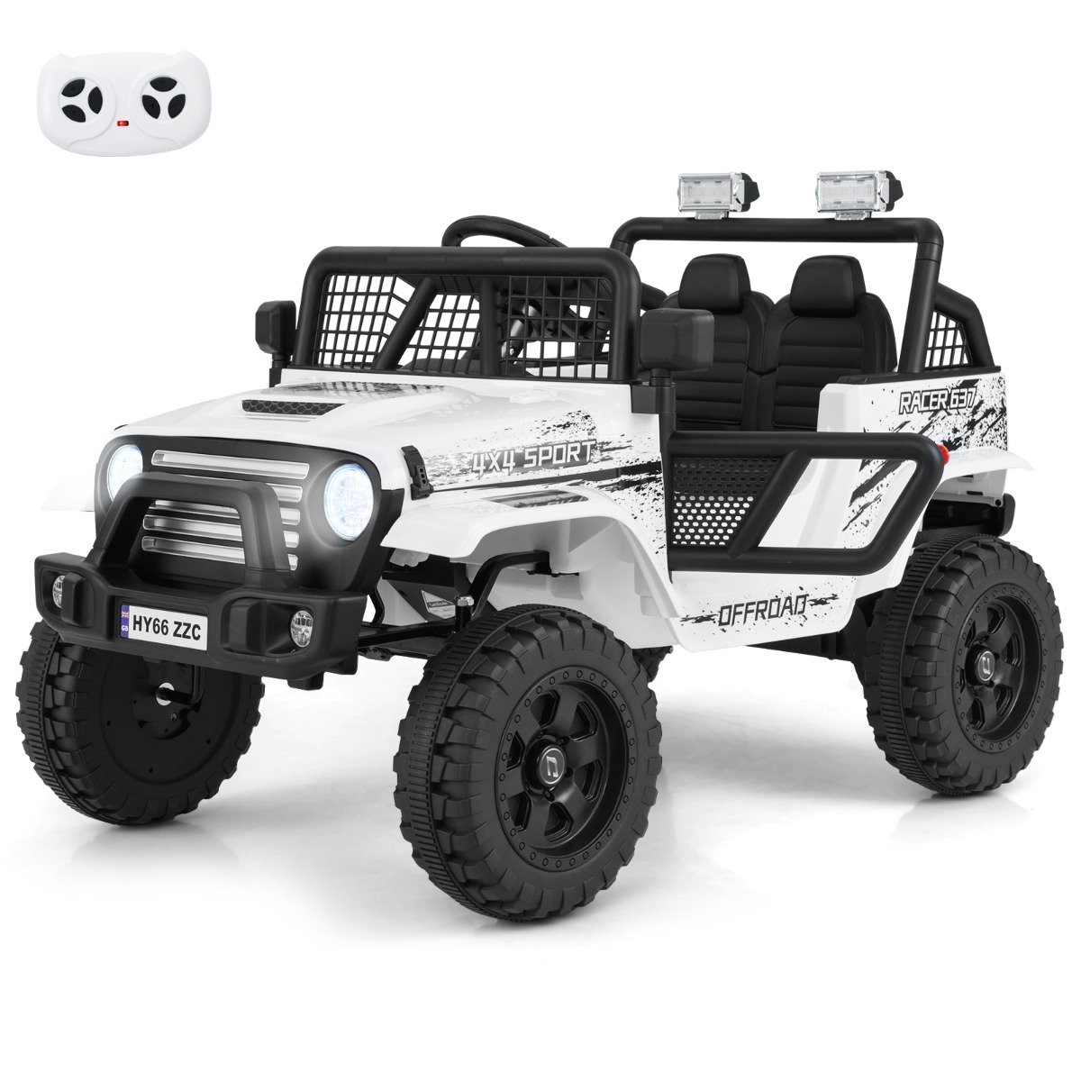 COLYLY 12V Kids Ride on Truck Car with Remote Control and LED Lights-White