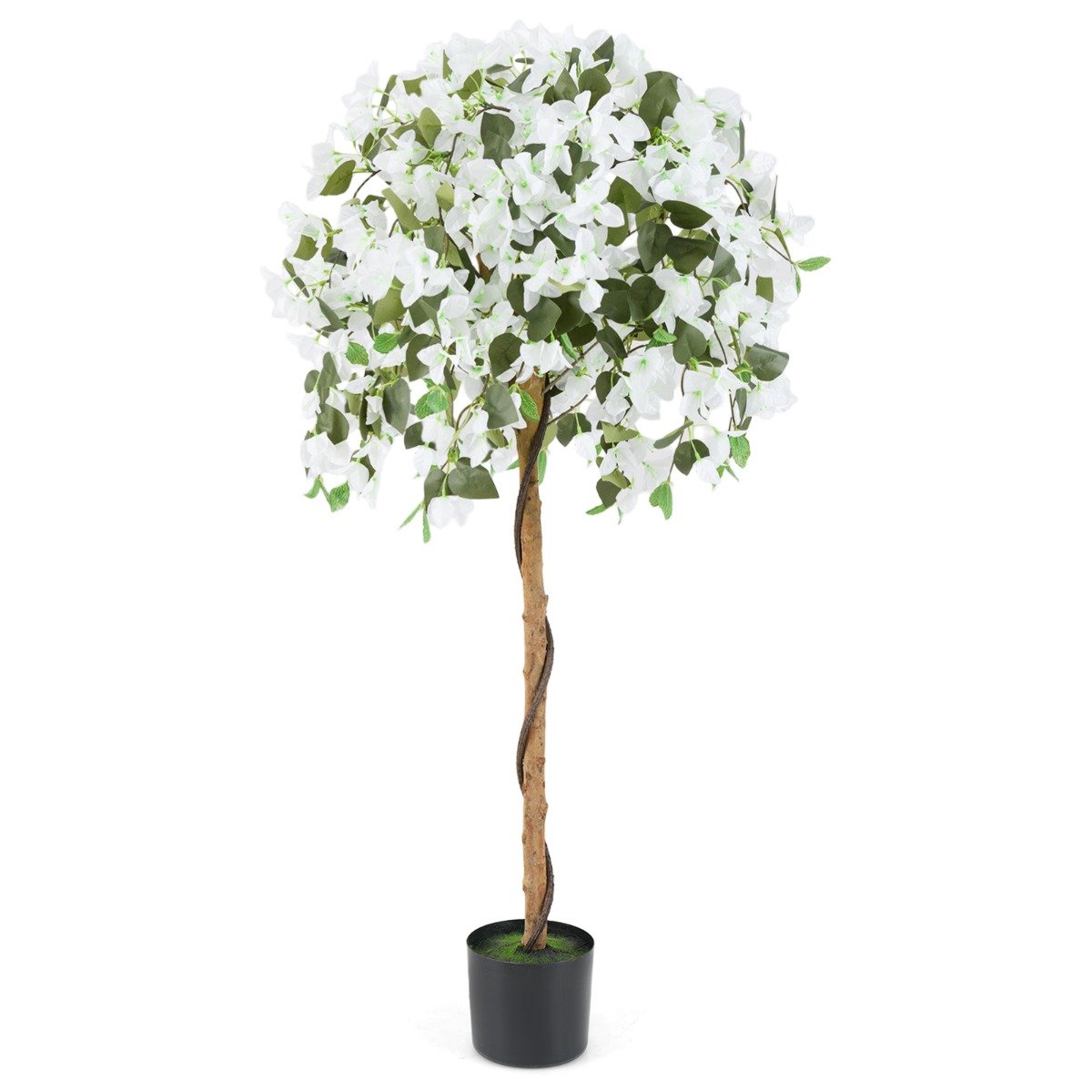 NETY 130cm Artificial Azalea Tree with 576 Flowers 288 Leaves and Wood Trunk-White