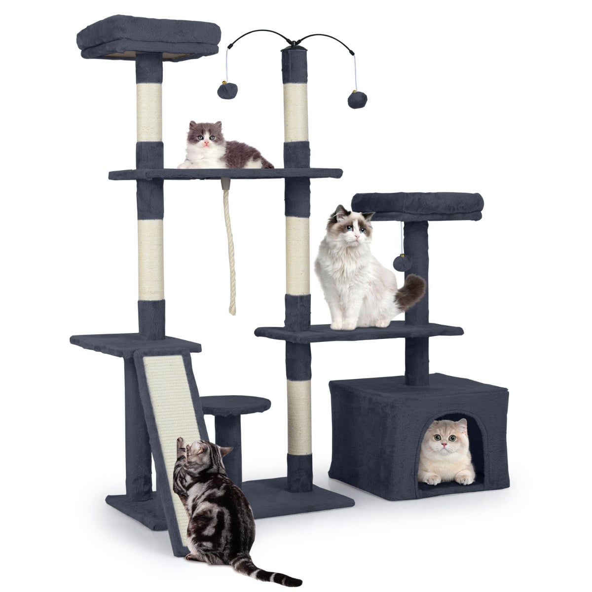 136cm Tall Cat Tree Tower with Sisal Scratching Posts-Dark Grey