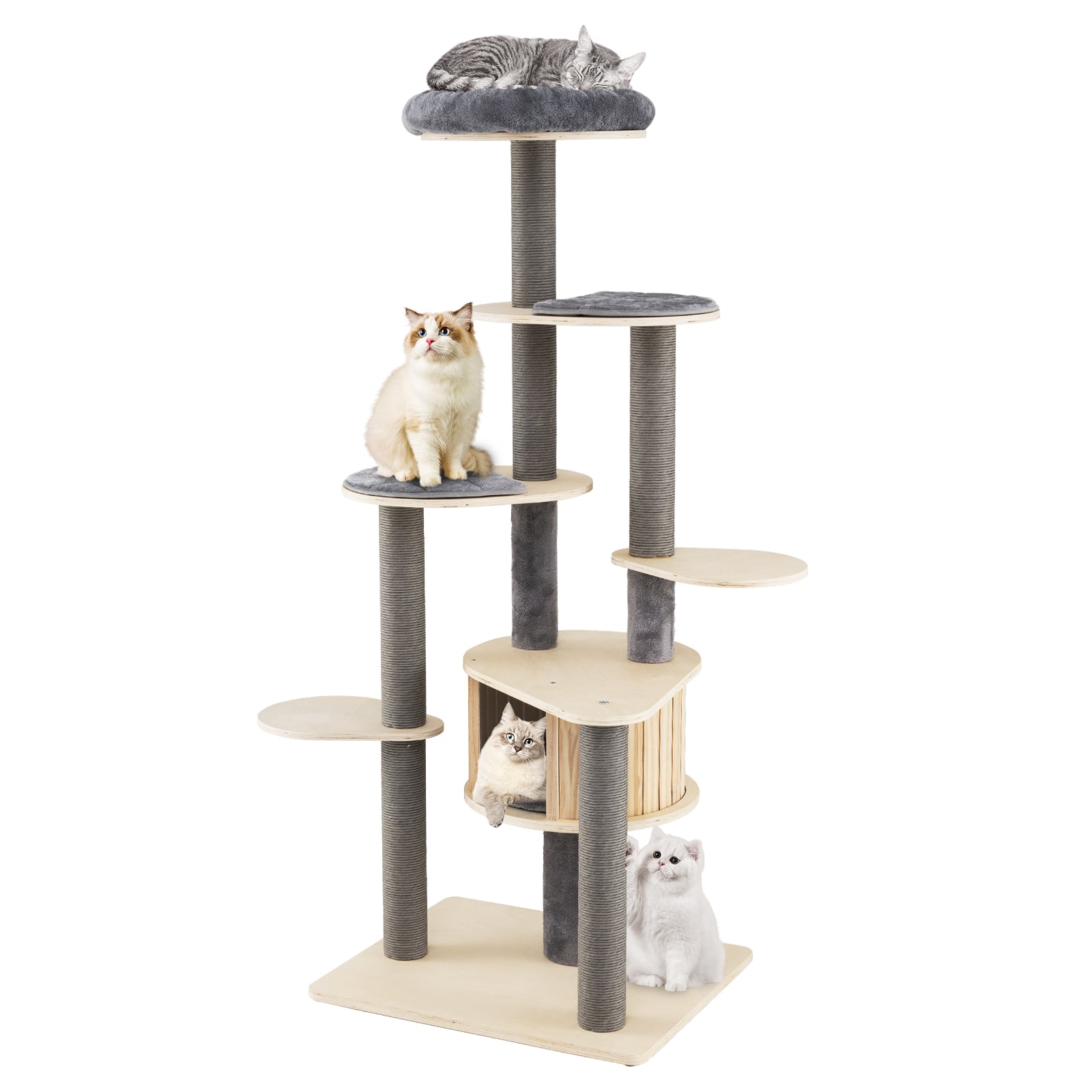 172cm Tall Cat Tree with Comfy Padded Top Perch-Grey