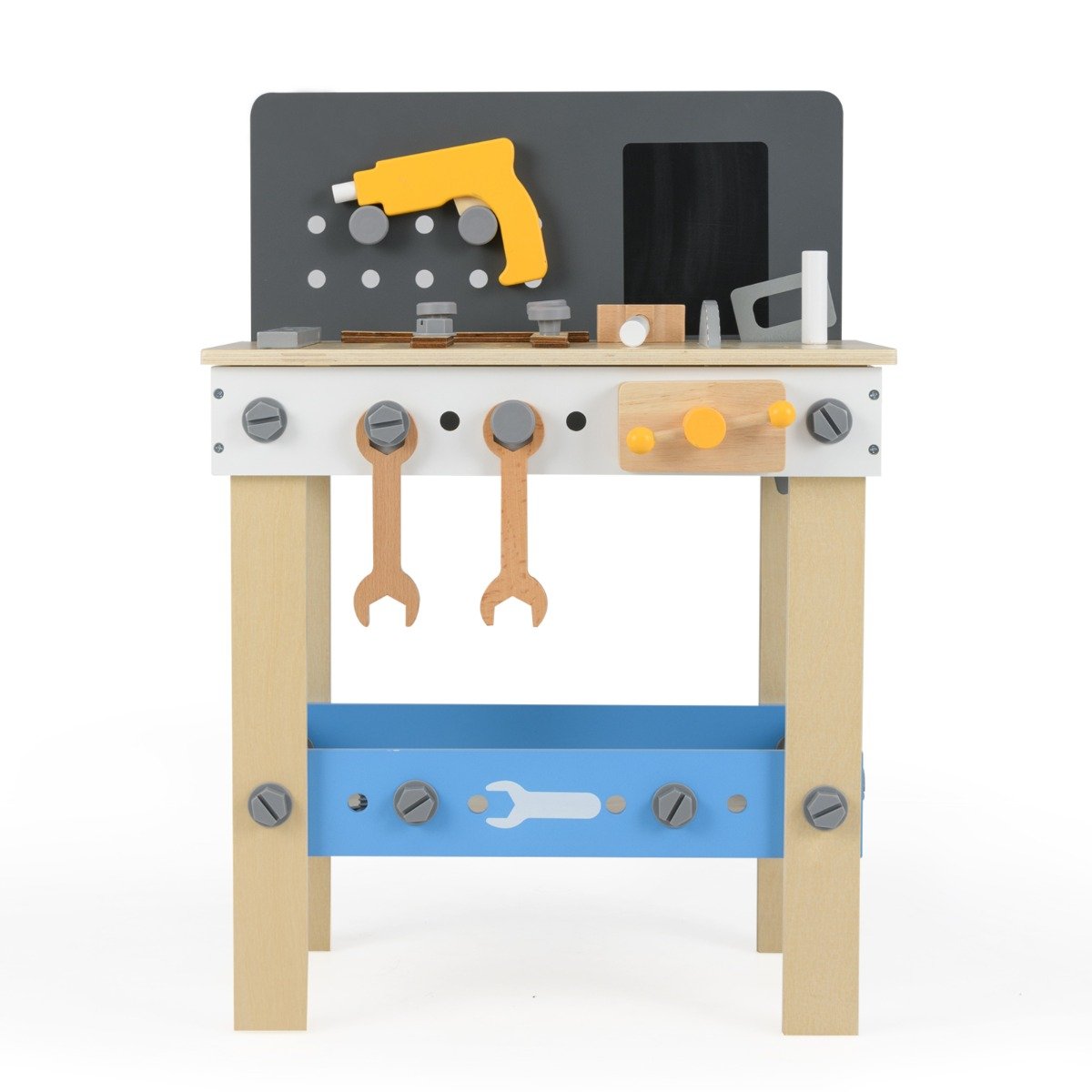 Wooden Toddler Workbench Playset with Pegboard and Storage Shelf