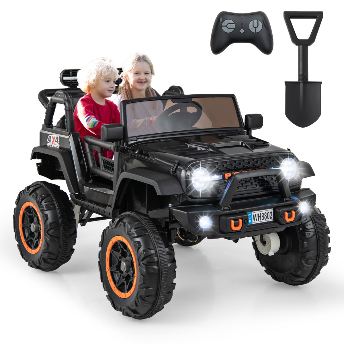 2 Seater Ride On Car with Remote Control and Horn for Boys and Girls - Black
