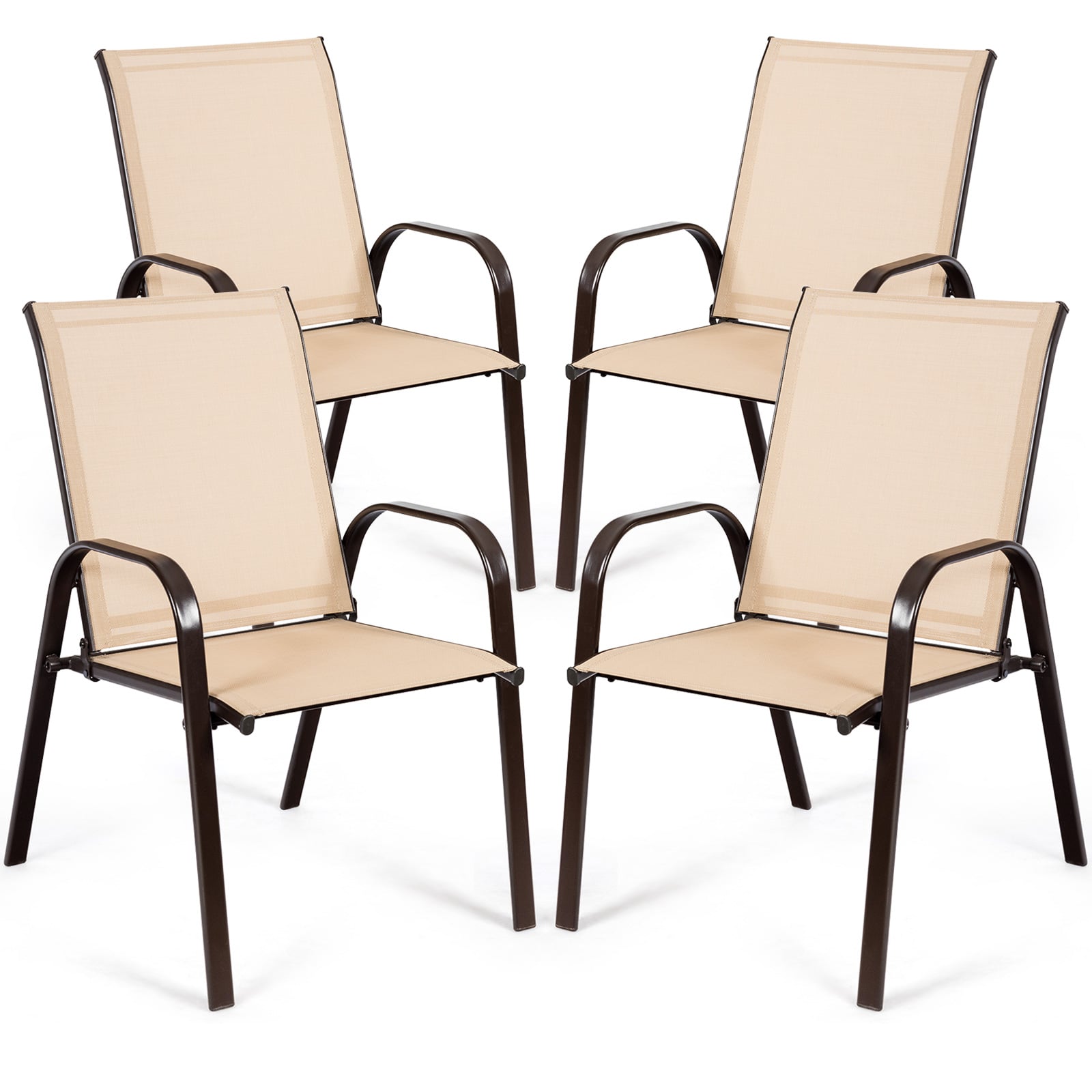 Patio Outdoor Camping Chairs Set of 4 with Breathable Fabric-Beige
