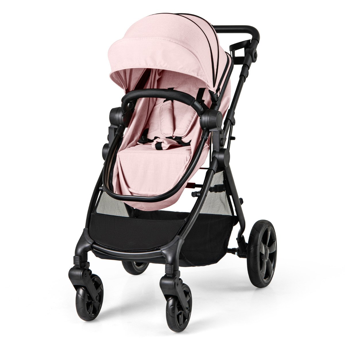 SPRUCELLE 2-in-1 Convertible Baby Stroller with Reversible Seat and Adjustable Canopy-Pink