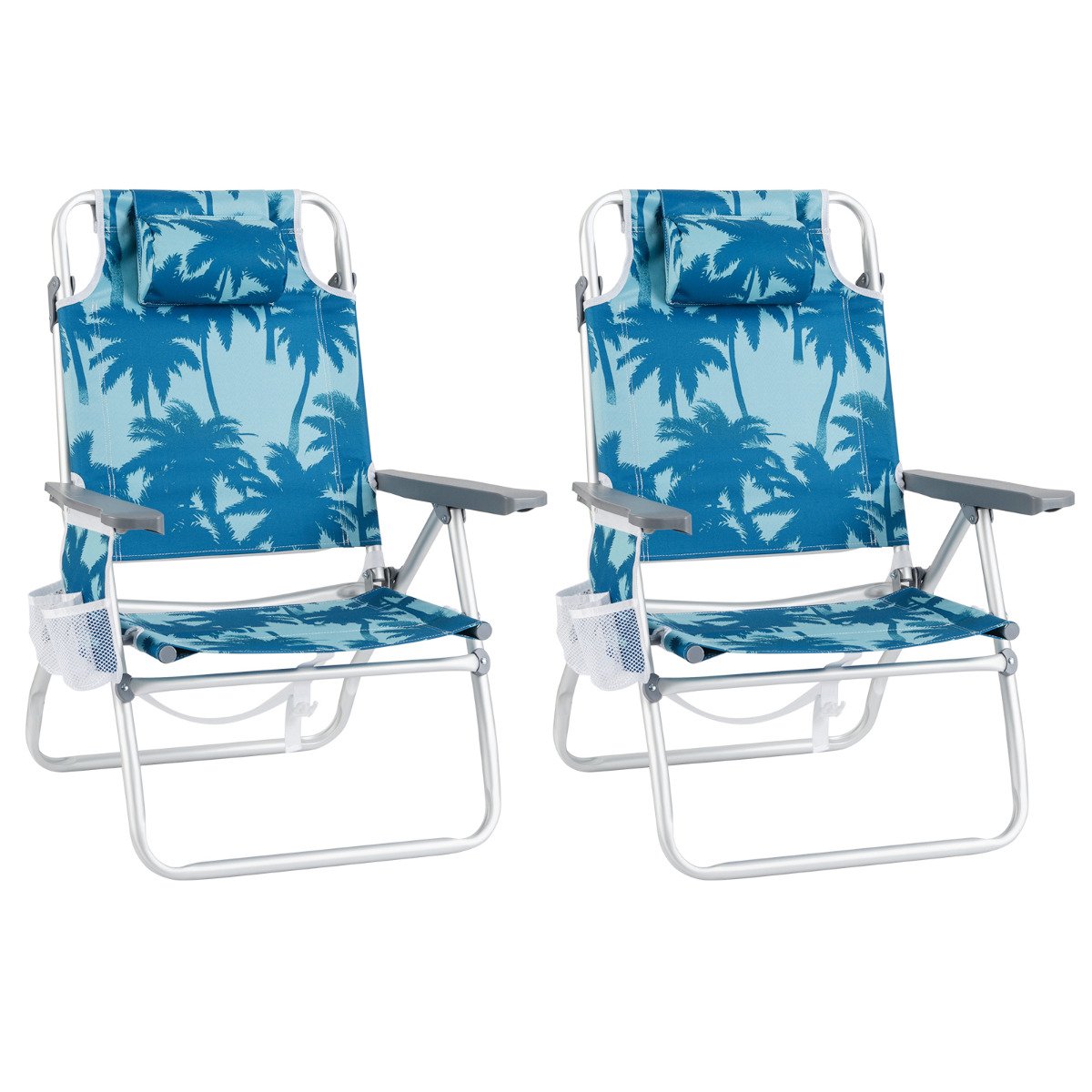 LYNVOR 2-Pack Beach Chairs 5-Position Adjustable Folding Chair with Towel Bar-Blue