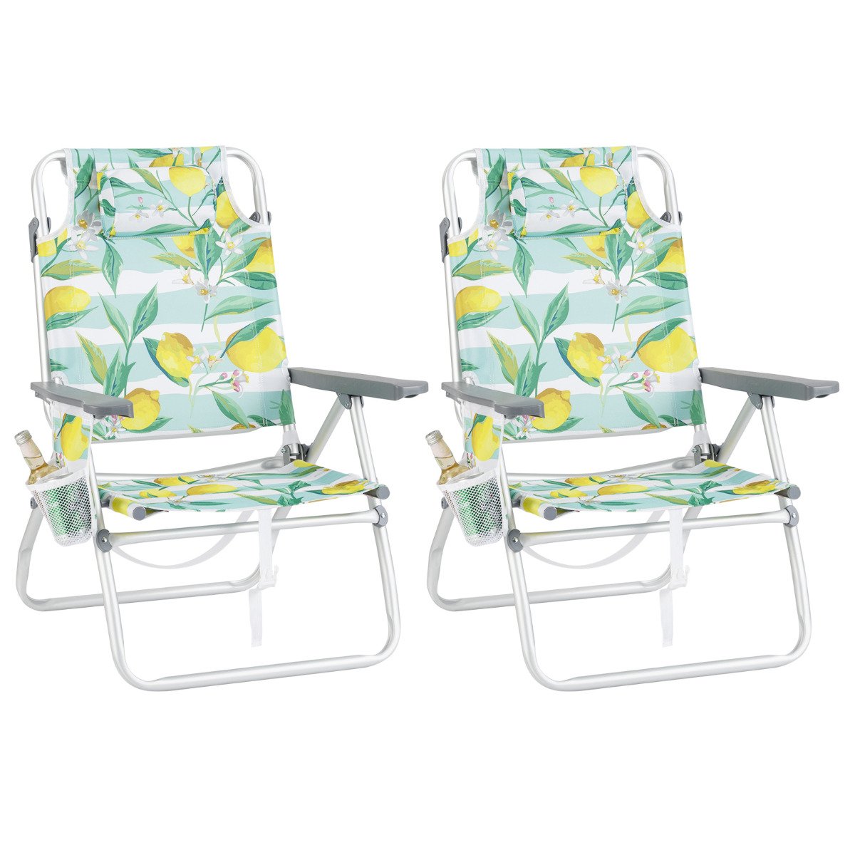 LYNVOR 2-Pack Beach Chairs 5-Position Adjustable Folding Chair with Towel Bar-Green