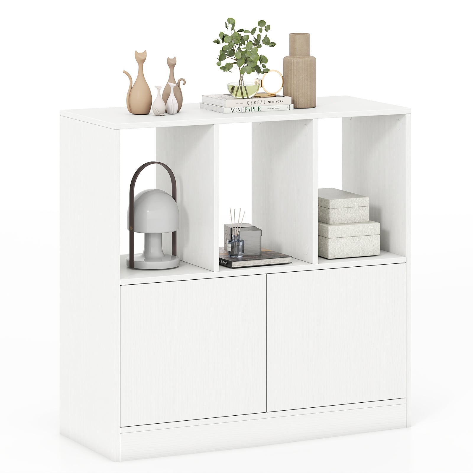 YLOR 3-Cube Bookcase 3-Tier Bookshelf with Cabinet Modern Book Shelf-White